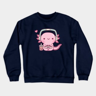 Cute Axolotl Playing Video Games Gamer Funny Crewneck Sweatshirt